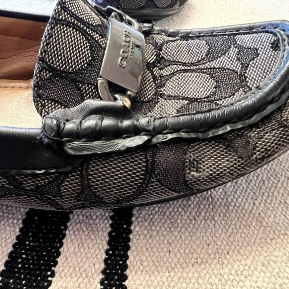 Coach Olive Black Gray Signature Logo Print Canvas Leather Loafer Size 7B - Picture 6 of 15